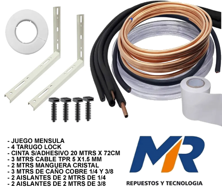 KIT MATERIAL P/INSTALACION COMPLETA CAÑOS 1/4 Y 3/8 C/MENS 42 CM